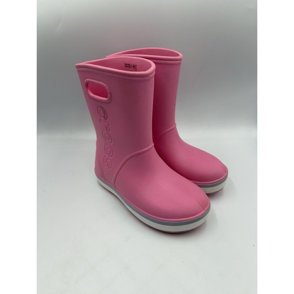 CROCS Other - Crocs Crocband Rain Boot Pink Round Toe Kids Waterproof Boots Girls Size J 2